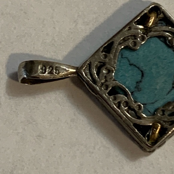 925 Sterling Silver and Turquoise  Hamsa Pendant - Picture 3 of 5